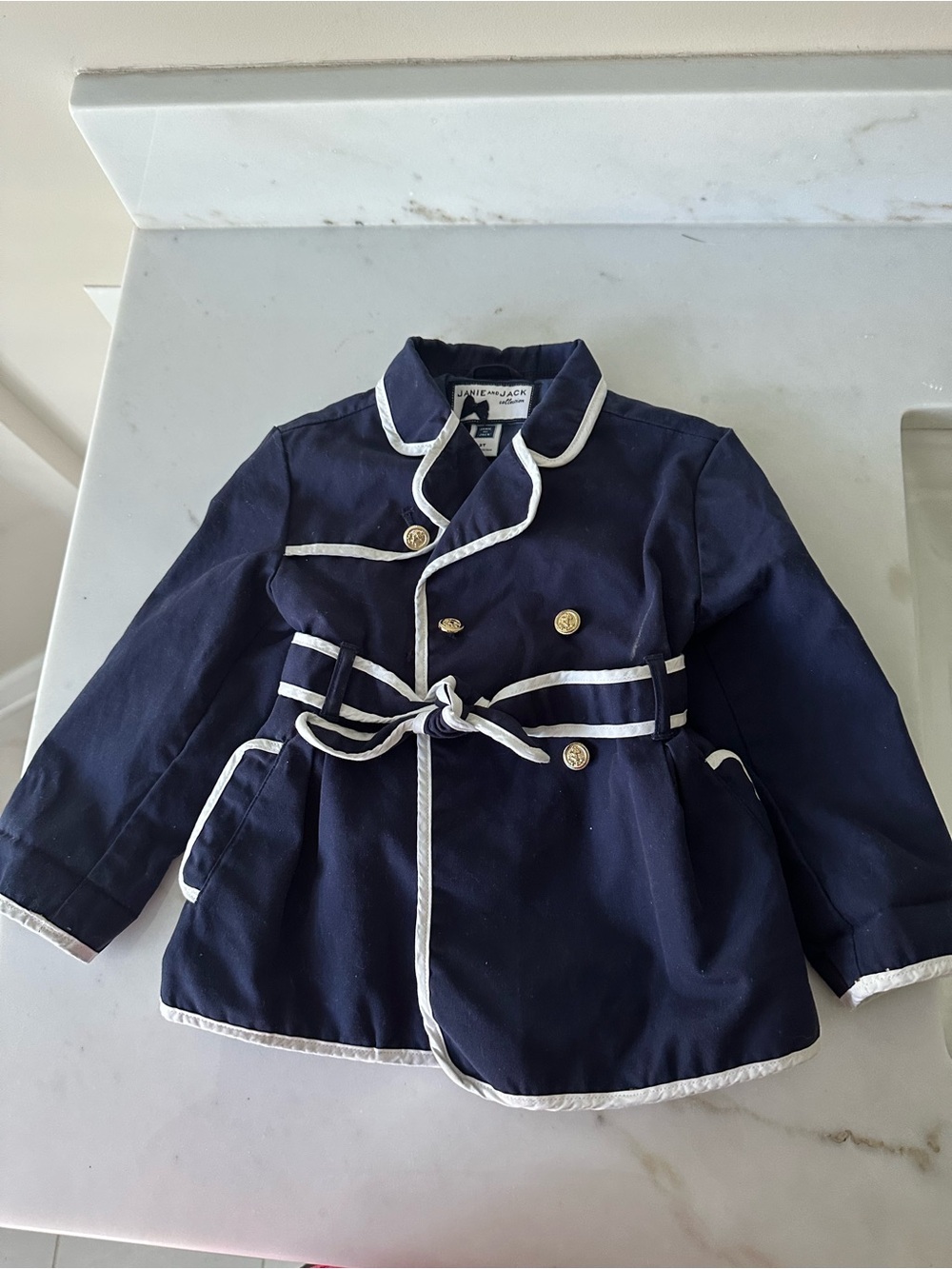 Janie and Jack Navy Peacoat with White Trim